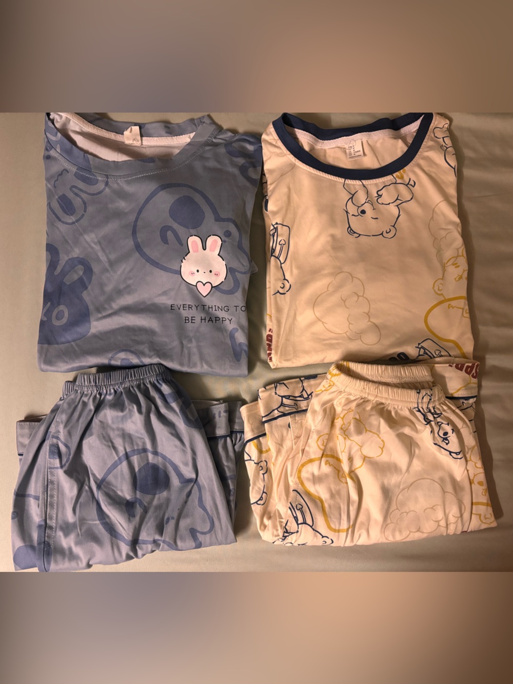 Bundle size S and M - Girls' Cute Bunny PJ Set - Blue & Cream